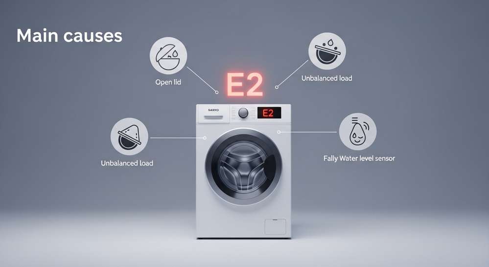 Lỗi e2 máy giặt Sanyo là gì và cách khắc phục tại nhà hiệu quả 2 Các nguyên nhân chính gây ra lỗi e2